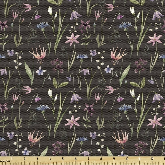 Ambesonne Vintage Fabric by the Yard Upholstery, Watercolor Meadow Flowers, 10 Yards, Multicolor