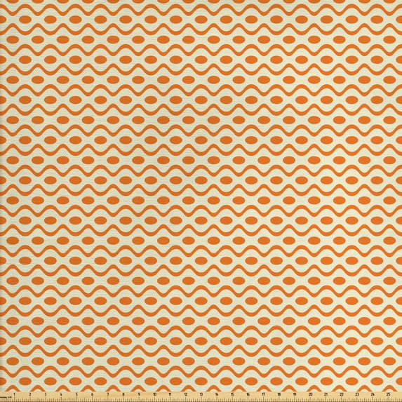 Ambesonne Vintage Fabric by the Yard Upholstery, Wavy Elliptic Pattern, 5 Yards, Orange Cream
