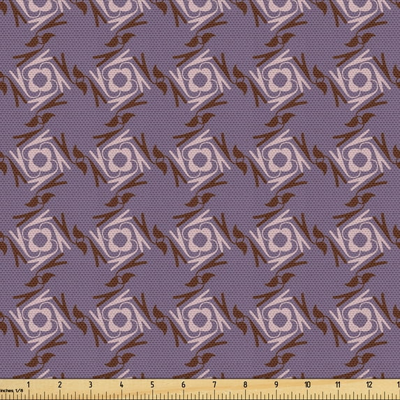 Ambesonne Vintage Fabric by the Yard Upholstery, Whirlpool Floral Nostalgia, 5 Yards, Pale Eggplant and Redbrown