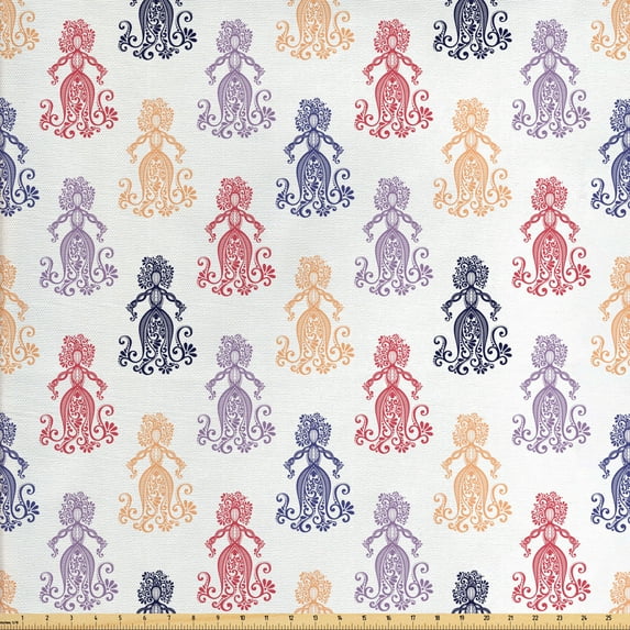 Ambesonne Vintage Fabric by the Yard Upholstery, Woman Shape Floral Motif, 3 Yards, Multicolor