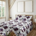 thumbnail image 1 of Ambesonne Vintage Fitted & Flat Sheet with Sham 3 Pcs Set, Dahlia Hydrangea Dragonfly, Twin, Dark Maroon Purpleblue, 1 of 1