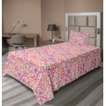 thumbnail image 1 of Ambesonne Vintage Fitted & Flat Sheet with Sham 3 Pcs Set, Flora Watercolor Mosaic, Twin XL, Pastel Pink Eggplant, 1 of 1