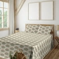 thumbnail image 1 of Ambesonne Vintage Fitted & Flat Sheet with Sham 3 Pcs Set, Flowers Leaf Print Retro, Twin, Eggshell and Olive Green, 1 of 5