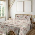 thumbnail image 1 of Ambesonne Vintage Fitted & Flat Sheet with Shams 4 Pcs Set, Nostalgic Floral Print Art, King, Eggshell and Pale Ruby, 1 of 5