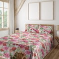 thumbnail image 1 of Ambesonne Vintage Fitted & Flat Sheet with Shams 4 Pcs Set, Peonies Roses Watercolor, Queen, Pastel Pink Almond Green, 1 of 5