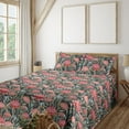 thumbnail image 1 of Ambesonne Vintage Fitted & Flat Sheet with Shams 4 Pcs Set, Repeating Protea Flowers, King, Pale Pink and Laurel Green, 1 of 1