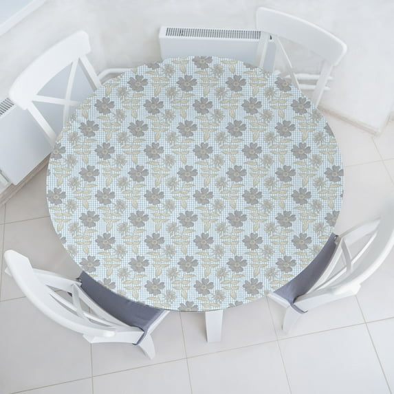 Ambesonne Vintage Fitted Round Tablecloth, Nostalgic Retro Pastel Art, 40"- 44" Diameter, Dimgray and Pale Mustard