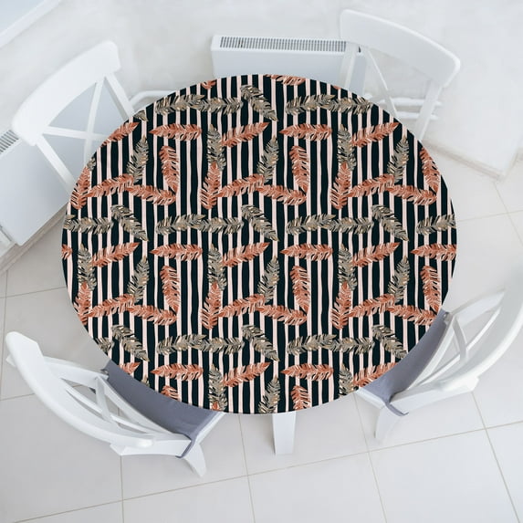 Ambesonne Vintage Fitted Round Tablecloth, Romantic Leaves Drawing Art, 40"- 44" Diameter, Blush Dark Grey and Salmon