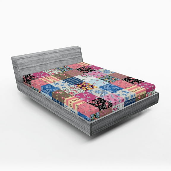 Ambesonne Vintage Fitted Sheet 2 Pcs Set, Checkered Squares, King, Multicolor