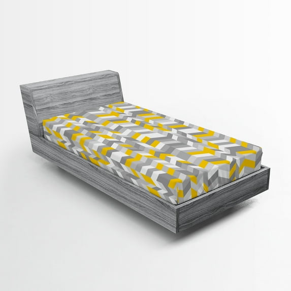 Ambesonne Vintage Fitted Sheet 2 Pcs Set, Home Style Zig Zag, Twin XL, Grey Yellow
