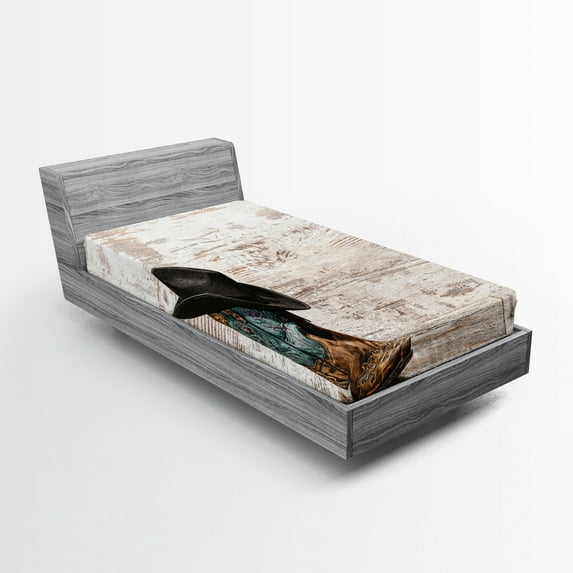 Ambesonne Vintage Fitted Sheet 2 Pcs Set, Rodeo Cowboy Grunge Hat, Twin XL, Black Brown