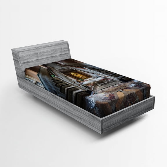 Ambesonne Vintage Fitted Sheet, Abandoned Opera House, Twin Size, Brown Beige