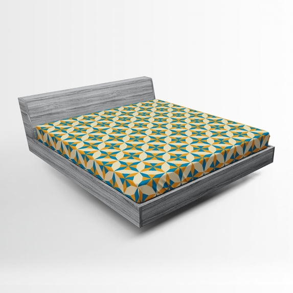 Ambesonne Vintage Fitted Sheet, Abstract Origami, Queen Size, Orange Teal Cream
