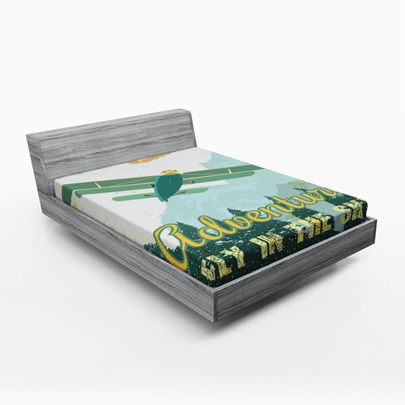 Ambesonne Vintage Fitted Sheet, Adventure in Sky Plane, Full Size, Multicolor