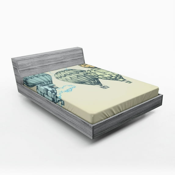 Ambesonne Vintage Fitted Sheet, Air Balloons in Sky, Full Size, Green Blue