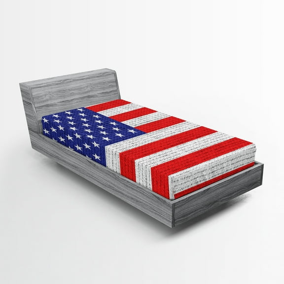 Ambesonne Vintage Fitted Sheet, American Freedom Theme, Twin Size, White Blue and Vermilion