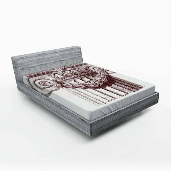 Ambesonne Vintage Fitted Sheet, Antique Column Roman, Queen Size, Burgundy and White