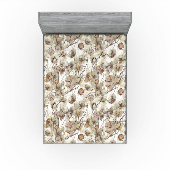 Ambesonne Vintage Fitted Sheet, Aquarelle Cotton Floral Art, California King, Pale Khaki Purple Orange