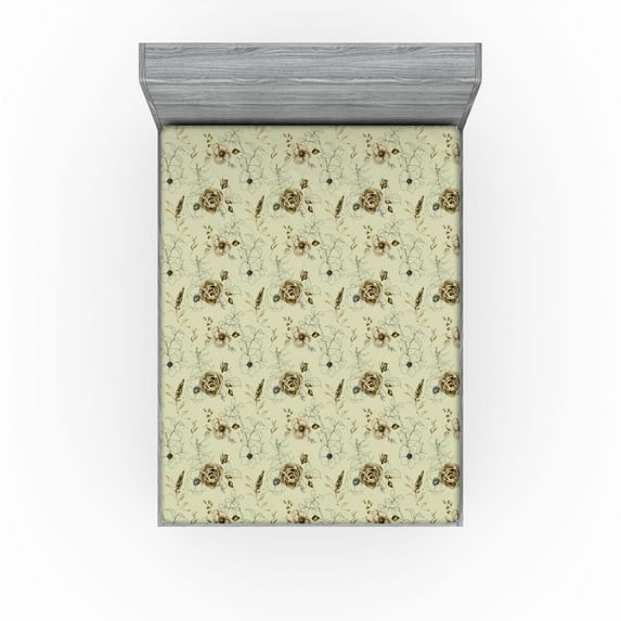 Ambesonne Vintage Fitted Sheet, Autumnal Season Blossoms, Queen Size, Khaki and Fawn