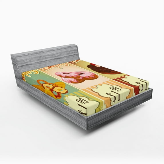 Ambesonne Vintage Fitted Sheet, Bakery Shop Pastries, Queen Size, Multicolor