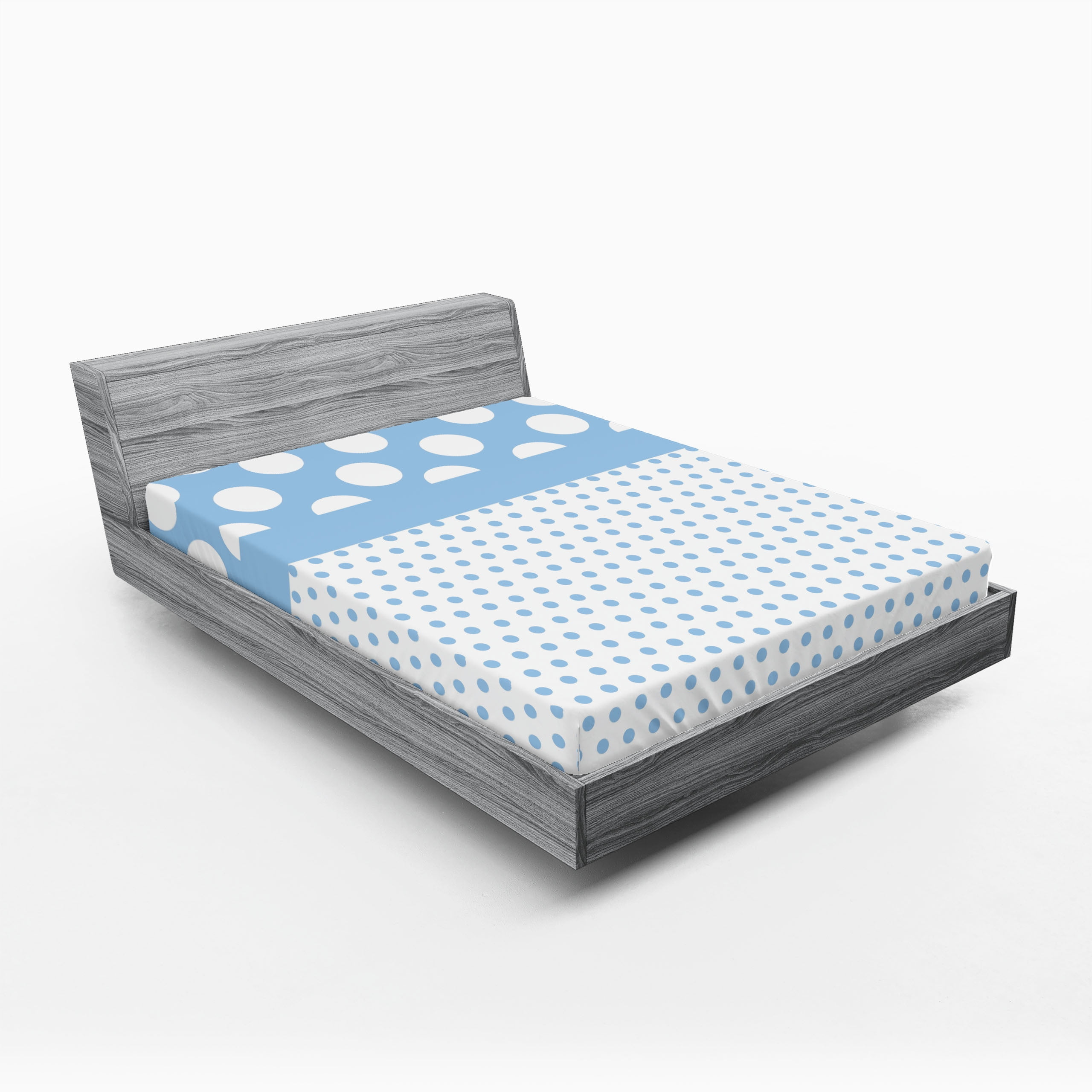 Full Size Blue and White Microfiber Polka Dot Fitted Sheet