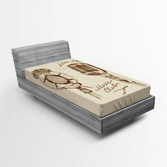 Ambesonne Vintage Fitted Sheet, Boho Microphone Retro, Twin XL Size, Brown Ecru