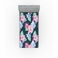 thumbnail image 1 of Ambesonne Vintage Fitted Sheet, Botanical Hand-Drawn Flower, Twin Size, Pink Sea Green and Grey, 1 of 5