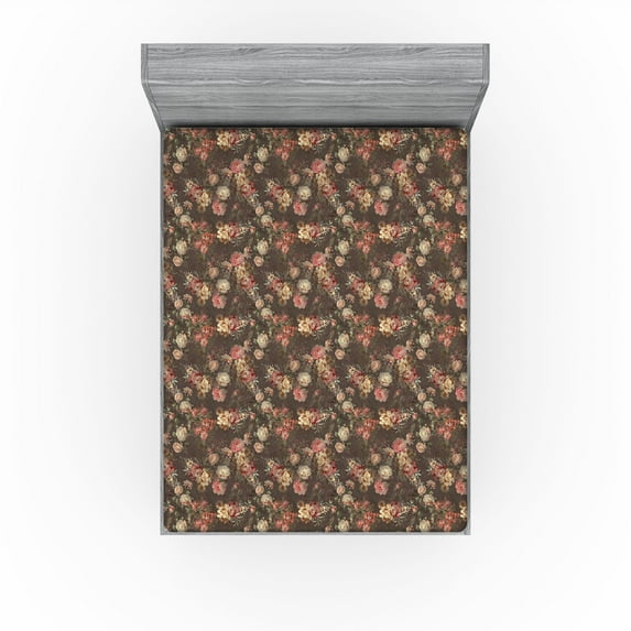 Ambesonne Vintage Fitted Sheet, Bouquet Flowers Romance Art, King Size, Taupe Beige and Pastel Pink
