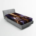 thumbnail image 1 of Ambesonne Vintage Fitted Sheet, City View, Twin XL Size, Purple and Yellow, 1 of 2