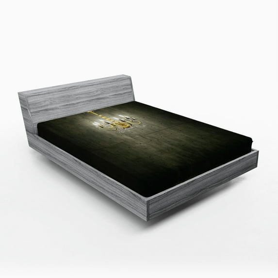 Ambesonne Vintage Fitted Sheet, Classic Dark Chandelier, Full Size, Grey and Yellow