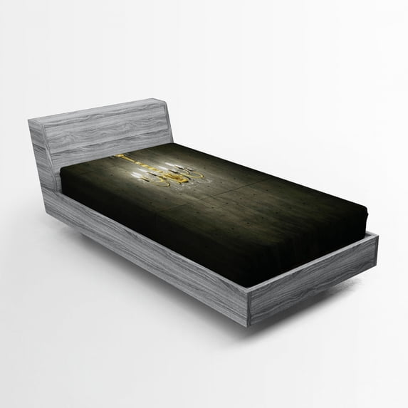 Ambesonne Vintage Fitted Sheet, Classic Dark Chandelier, Twin XL Size, Grey and Yellow
