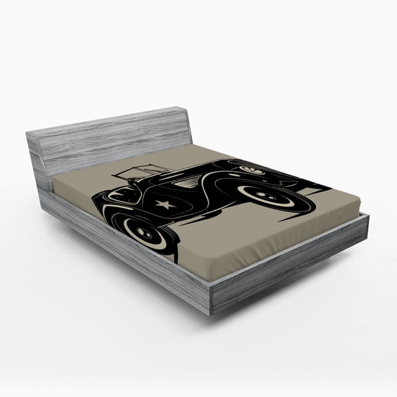 Ambesonne Vintage Fitted Sheet, Classic Italian Car, Queen Size, Brown Black