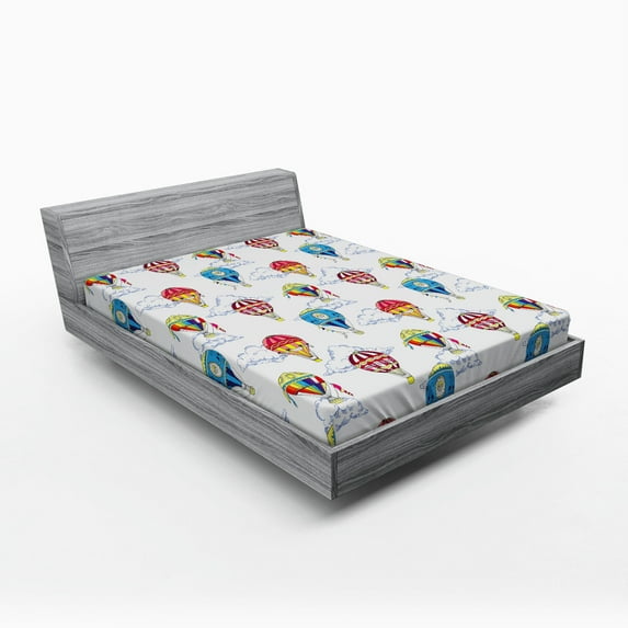 Ambesonne Vintage Fitted Sheet, Clouds Hot Air Balloons, Queen Size, Multicolor