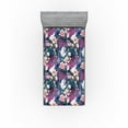 thumbnail image 1 of Ambesonne Vintage Fitted Sheet, Crane Birds Flowers Plot, Twin Size, Eggplant Petrol Blue, 1 of 5