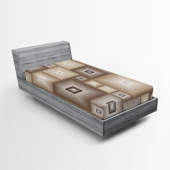 Ambesonne Vintage Fitted Sheet, Cubic Square Retro Form, Twin XL Size, Brown Cream