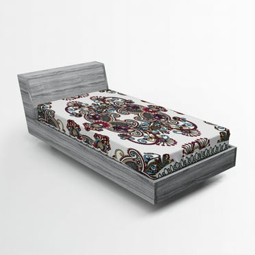 Ambesonne Vintage Fitted Sheet, Curlicues Floral Design, Twin XL Size, Multicolor