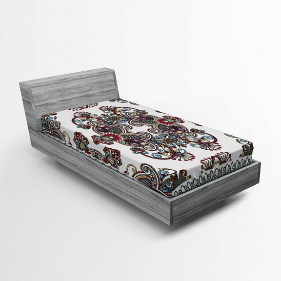 Ambesonne Vintage Fitted Sheet, Curlicues Floral Design, Twin XL Size, Multicolor