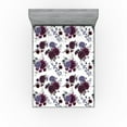thumbnail image 1 of Ambesonne Vintage Fitted Sheet, Dahlia Hydrangea Dragonfly, Queen Size, Dark Maroon Purpleblue, 1 of 5