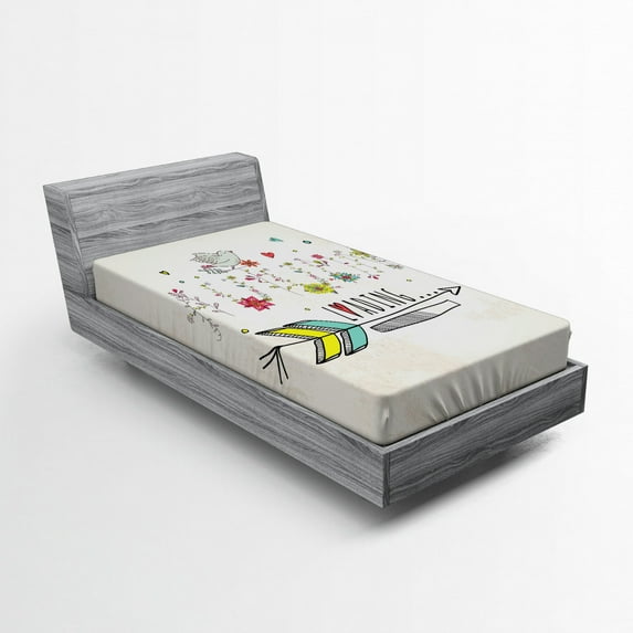 Ambesonne Vintage Fitted Sheet, Fall Autumn Flowers, Twin XL Size, Red Yellow Beige