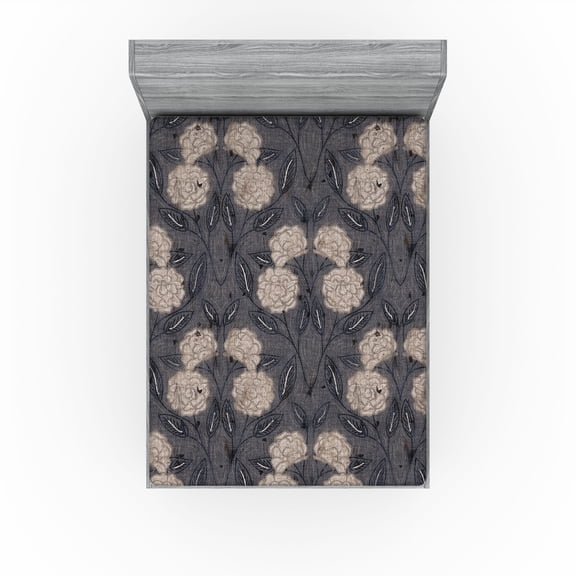 Ambesonne Vintage Fitted Sheet, Floral Classic Jacobean Art, King Size, Dark Taupe Grey Tan