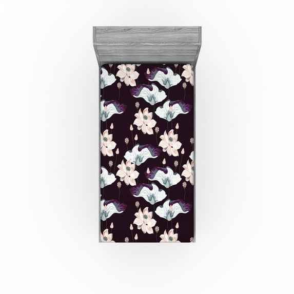 Ambesonne Vintage Fitted Sheet, Floral Wild Boho Flowers, Twin XL Size, Dark Maroon and Pale Salmon