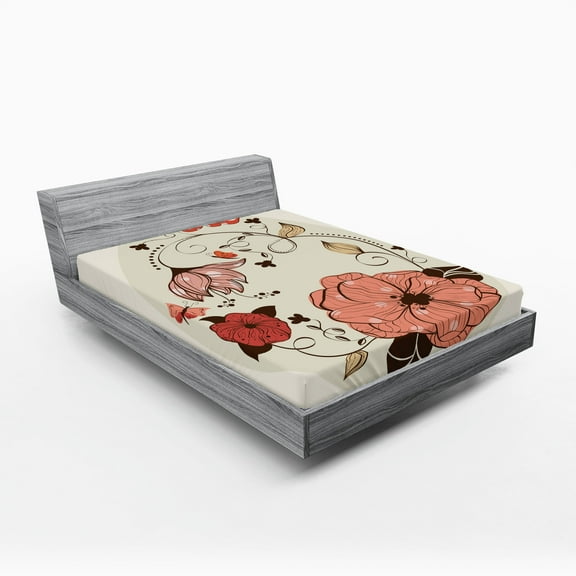 Ambesonne Vintage Fitted Sheet, Flowers Ornate Egg Shape, Queen Size, Dust Multicolor