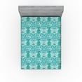 thumbnail image 1 of Ambesonne Vintage Fitted Sheet, Folk Pattern Leafy Branches, California King, Sky Blue Ivory Teal, 1 of 5