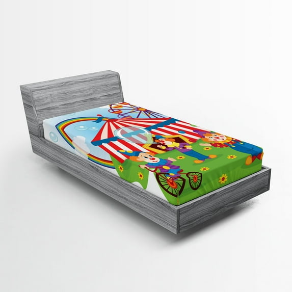 Ambesonne Vintage Fitted Sheet, Fun Circus Scene Clowns, Twin XL Size, Multicolor