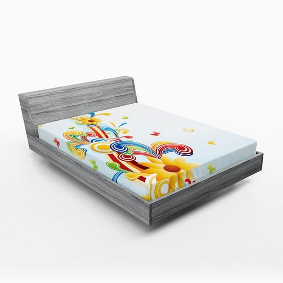 Ambesonne Vintage Fitted Sheet, Funky Vertical Wave, Queen Size, Multicolor