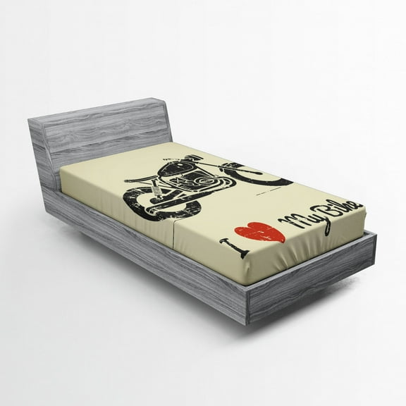 Ambesonne Vintage Fitted Sheet, Grunge Flat Motorcycle, Twin XL Size, Charcoal Grey Khaki