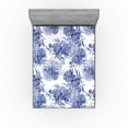 thumbnail image 1 of Ambesonne Vintage Fitted Sheet, Hand-Drawn Monochrome Flora, Queen Size, Dark Ceil Blue and Grey, 1 of 5