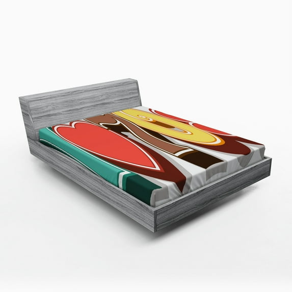 Ambesonne Vintage Fitted Sheet, I Love Seventies Pastel, Full Size, Multicolor