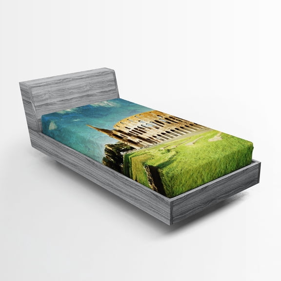 Ambesonne Vintage Fitted Sheet, Italian Sunset Rome, Twin Size, Green Blue