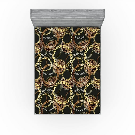 Ambesonne Vintage Fitted Sheet, Leopard Print Motif Retro, California King, Pale Brown Mustard and Black